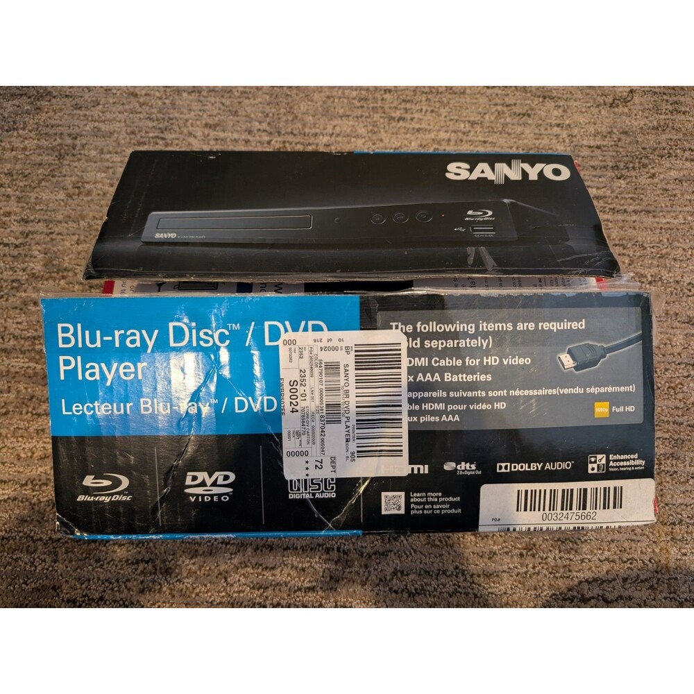 OPEN BOX Sanyo CD Blu-ray  DVD Player Model FWBP507FF Complete